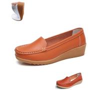 Mocassins orthopédiques compensés en cuir pour femme, moccasins décontractés, chaussures creuses à enfiler plates, légères et antidérapantes, pour le bureau, les infirmières, la marche, Orange, 35 EU