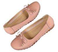 Mocassins orthopédiques élégants en cuir avec nœud papillon pour femme - Confort tout au long de la journée pour femmes - Mocassins plats doux et décontractés à enfiler, rose, 39 EU
