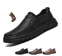 Mocassins orthopédiques en cuir faits à la main pour homme - Chaussures décontractées légères et respirantes, Noir , 38.5 EU