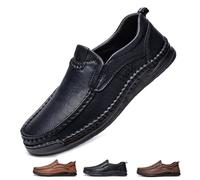 Mocassins orthopédiques faits à la main en cuir véritable pour homme - Chaussures basses légères et confortables - Respirantes - Chaussures habillées décontractées, Noir , 43 EU