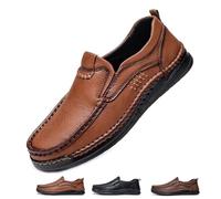 Mocassins orthopédiques faits à la main en cuir véritable pour homme - Chaussures basses légères et confortables - Respirantes - Chaussures habillées décontractées, marron clair, 42 EU