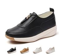 Mocassins orthopédiques pour femme avec fermeture éclair, chaussures de marche orthopédiques à semelle compensée à enfiler pour la conduite, les infirmières, kaki, 0 UK