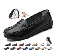 Mocassins orthopédiques pour femme en cuir respirant, mocassins classiques décontractés et confortables à enfiler pour le bureau et les soins infirmières, Noir , 39 EU