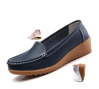 Mocassins orthopédiques pour femme en cuir respirant - Mocassins compensés orthopédiques classiques - Moccasins décontractés à enfiler - Chaussures de bureau, bleu marine, 39 EU