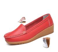 Mocassins orthopédiques pour femme en cuir respirant - Mocassins compensés orthopédiques classiques - Moccasins décontractés à enfiler - Chaussures de bureau, rouge, 40 EU