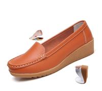 Mocassins orthopédiques pour femmes en cuir respirant, mocassins orthopédiques à talon compensé classiques, mocassins décontractés à enfiler pour le travail, le bureau et les soins infirmiers, Orange