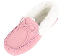 Mocassins/Pantoufles en Peau de Mouton pour Femmes Rose avec Semelle en Caoutchouc et Doublure en Laine. EU 42