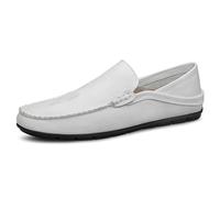 Mocassins Penny pour homme Mocassins faits à la main Chaussures de conduite Slip-On Comfort Style Bateau Chaussures décontractées, Blanc, 40 EU