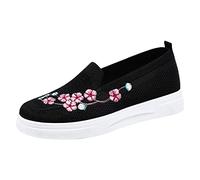 Mocassins Plats à Bout Pointu pour Femmes Chaussures décontractées d'été à la Mode pour Femmes Fond Plat Fond Souple Maille antidérapante Fleurs brodées Respirantes