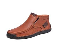 Mocassins plats en cuir faits à la main pour homme - Semelle souple - Confortables - Antidérapants et respirants - Pour la conduite en plein air et les trajets au bureau, café, 39 2/3 EU