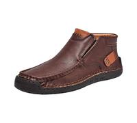 Mocassins plats en cuir faits à la main pour homme - Semelle souple - Confortables - Antidérapants et respirants - Pour la conduite en plein air et les trajets au bureau, marron, 38 2/3 EU