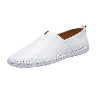 Mocassins Plats en Cuir véritable pour Homme, Semelle Souple et Flexible, fabriqués à la Main, pour la Conduite décontractée (Blanc,41)