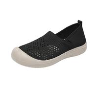 Mocassins pour femme avec col en maille et bout rond, confortables, respirants, décontractés, à enfiler, pour entraînement flexible, chaussures pour femme, pointure 36,5, Noir , 37 EU