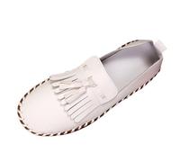 Mocassins pour femme - Mocassins plats - Confortables - Élégantes - Mary Jane - Pieds larges - En cuir - Respirants - Avec semelle épaisse - Chaussures de marche d'extérieur, Blanc., 42