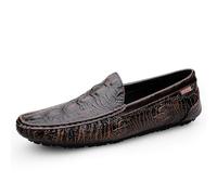 Mocassins pour homme à bout carré en simili cuir imprimé crocodile chaussures à talon plat confortables antidérapantes classiques à enfiler, marron, 39 2/3 EU