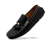 Mocassins pour homme à bout rond avec pompons - Antidérapants - Flexibles et confortables - Pour fête, mariage, Noir , 45 EU