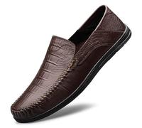 Mocassins pour homme à bout rond en cuir imprimé crocodile résistant antidérapant flexible fête extérieur à enfiler, marron, 39 2/3 EU