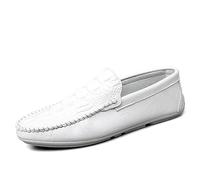 Mocassins pour homme à bout rond imprimé crocodile en cuir végétalien flexible, léger, antidérapant, tendance et décontracté à enfiler, blanc, 39 1/3 EU