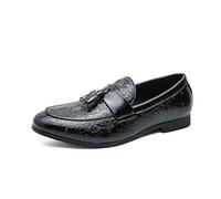 Mocassins pour homme - Bout bruni - Imprimé crocodile - Avec pompons - En cuir végétalien - Souple et confortable - Antidérapant - Classique, Noir , 44 EU