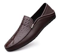 Mocassins pour homme en cuir synthétique imprimé crocodile résistant à talon plat confortable à enfiler pour mariage, marron, 43.5 EU