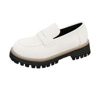 Mocassins Talons Bas pour Femmes, Chaussures décontractées en Cuir brossé Talons épais et Semelle épaisse Cuissardes pour Femmes (White, 43)