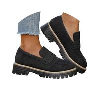 Mocassins Talons Bas pour Femmes, Chaussures décontractées en Cuir brossé Talons épais et Semelle épaisse Cuissardes pour Femmes (37)