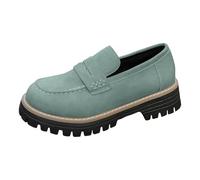 Mocassins Talons Bas pour Femmes, Chaussures décontractées en Cuir brossé Talons épais et Semelle épaisse Cuissardes pour Femmes (Green, 40)