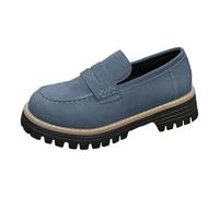 Mocassins Talons Bas pour Femmes, Chaussures décontractées en Cuir brossé Talons épais et Semelle épaisse Cuissardes pour Femmes (Blue, 42)