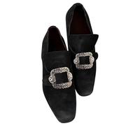 Mocassins vintage à boucle pour homme - Bout carré - Style baroque - Avec accents métalliques décoratifs - Design à enfiler - Doublure douce - Chaussures de costume rétro, Noir , 39 EU