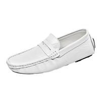 Mocassins Vintage en Cuir synthétique for Homme - Chaussures décontractées à Talon Plat et Flexibles, Couleur Unie, for Un Confort Optimal Tout au Long la journée(White,43 EU)