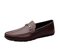Mocassins Vintage en Similicuir for Homme - Semelle en Caoutchouc antidérapante avec Talon carré et Bout Rond for Un Usage Quotidien et décontracté(Brown,41 EU)