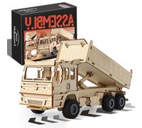 MOCBURIKU Casse-tête 3D en bois avec camion cargo à tirer vers l'arrière, 133 pièces pour adultes à construire avec chariot relevable, cadeau d'artisanat en bois pour garçons et hommes pour un