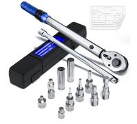 MOCINE Clé Dynamométrique 3/8", 5-60 Nm, Avec Adaptateur 3/8" vers 1/2" et 1/4", Tige d'Extension de 250 mm, Douille de Bougie d'Allumage, Tête à Cliquet, Vélo & Bougies d'Allumage Set de 13 Pièces.