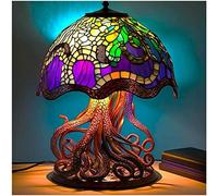 MOCIUN Lampe de table en verre teinté Série Plante, Lampe de table vintage décorative Lampe de chevet, Lampe de table en verre peint champignon vous montre une atmosphère de rêve (A)