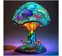 MOCIUN Lampe de table en verre teinté Série Plante, Lampe de table vintage décorative Lampe de chevet, Lampe de table en verre peint champignon vous montre une atmosphère de rêve (G)