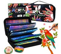 Mockredn 168 Marqueurs Acryliques Tête de brosse de 1 à 5 mm,Boîte Cadeau et Fourre-tout Assortis,Feutre Acrylique pour Peinture sur Roche, Verre, Tasses, Bois, Métal, Toile Bricolage - Non toxique