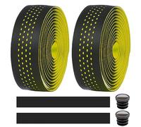 MOCNT 2 Rouleaux Ruban de Guidon de Vélo Guidoline Vélo Route Cuir Respirant EVA PU Antidérapant Absorbant Les Chocs Confort Bande Aadhésives avec Bouchon d'extrémité Jaune