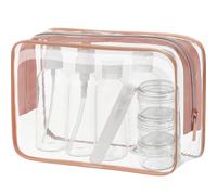 MOCOCITO Trousse de Toilette Transparente + 8 Flacon Vide Rechargeables | Contenant Voyage 100ml, Kit de Voyage Avion, Adapté Au Contrôle De Sécurité, Réutilisable, Pochette Étanche TSA 20x20cm