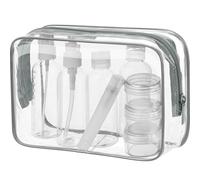 MOCOCITO Trousse de Toilette Transparente + 8 Flacon Vide Rechargeables | Contenant Voyage 100ml, Kit de Voyage Avion, Adapté Au Contrôle De Sécurité, Réutilisable, Pochette Étanche TSA 20x20cm