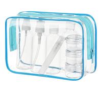 MOCOCITO Trousse de Toilette Transparente + 8 Flacon Vide Rechargeables | Contenant Voyage 100ml, Kit de Voyage Avion, Adapté Au Contrôle De Sécurité, Réutilisable, Pochette Étanche TSA 20x20cm