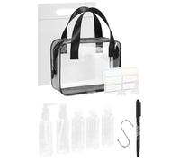 MOCOCITO Trousse de Toilette Transparente + 8 Flacon Vide Rechargeables | Contenant Voyage 100ml, Kit de Voyage Avion, Adapté Au Contrôle De Sécurité, Réutilisable, Pochette Étanche TSA 20x20cm