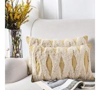 MOCOFO 30x50cm 2 pièces décorative Boho taie d'oreiller touffeté Gland taie d'oreiller pour canapé Salon Chambre (Jaune)