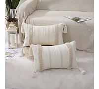 MOCOFO 30x50cm Ensemble de 2 pièces de taies d'oreiller bohème décoratives taie d'oreiller Pompon touffetée adaptée au canapé Salon Chambre