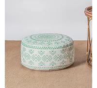 MOCOFO Housse de Pouf Ronde Non rembourrée Style bohème géométrique coloré avec poignée, Repose-Pieds de décoration pour Salon, Chambre à Coucher, Patio (Vert, 45 x 45 x 20 cm)