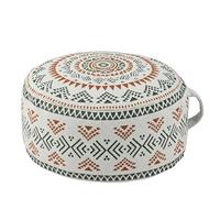 MOCOFO Housses de Pouf Rondes Non rembourrées Boho Housse de Pouf Ottoman géométrique colorée avec Conception de poignée, Repose-Pieds de décoration pour la Vie (Sage Green/Terracotta, 45x45x20c)