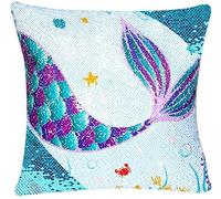 MOCOFO Taie d'oreiller décorative Bleue à Paillettes sirène, utilisée pour Le Cadeau d'anniversaire de Voiture de canapé de Chambre à Coucher 40 * 40 cm (Bleu)