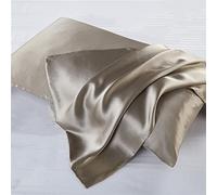 MOCOFO Taie d'oreiller en Soie Double Face 100% Soie de Mûrier Couleur Pure Fermeture Éclair Taie d'oreiller Cool Kaki 30x50cm