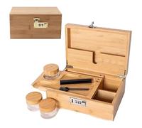 Mocoli Boîte en Bambou avec Serrure à Combinaison, Coffre Rangement 18L Avec Serrure à Combinaison Rangement En Bois Avec Plateau Amovible Et Coupe En Verre Pour Chambre Bureau Salon 25x17x11cm