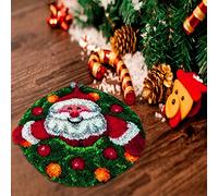 Mocoli Kits de Tapis de Crochet de Bricolage, Kit de Crochet à Loquet,Adulte et Enfants DIY Tapis Broderie Kit,Tapis Noué à Nouer Soi-Même (Père Noël, diamètre 50 cm)