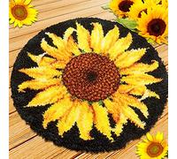 Mocoli Kits de Tapis de Crochet de Bricolage, Kit de Crochet à Loquet,Adulte et Enfants DIY Tapis Broderie Kit,Tapis Noué à Nouer Soi-Même (Tournesol, diamètre 50 cm)
